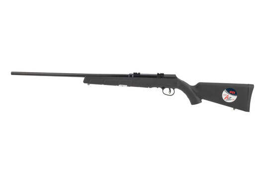 Savage A17 .17 HMR semi auto rimfire rifle features a black synthetic stock